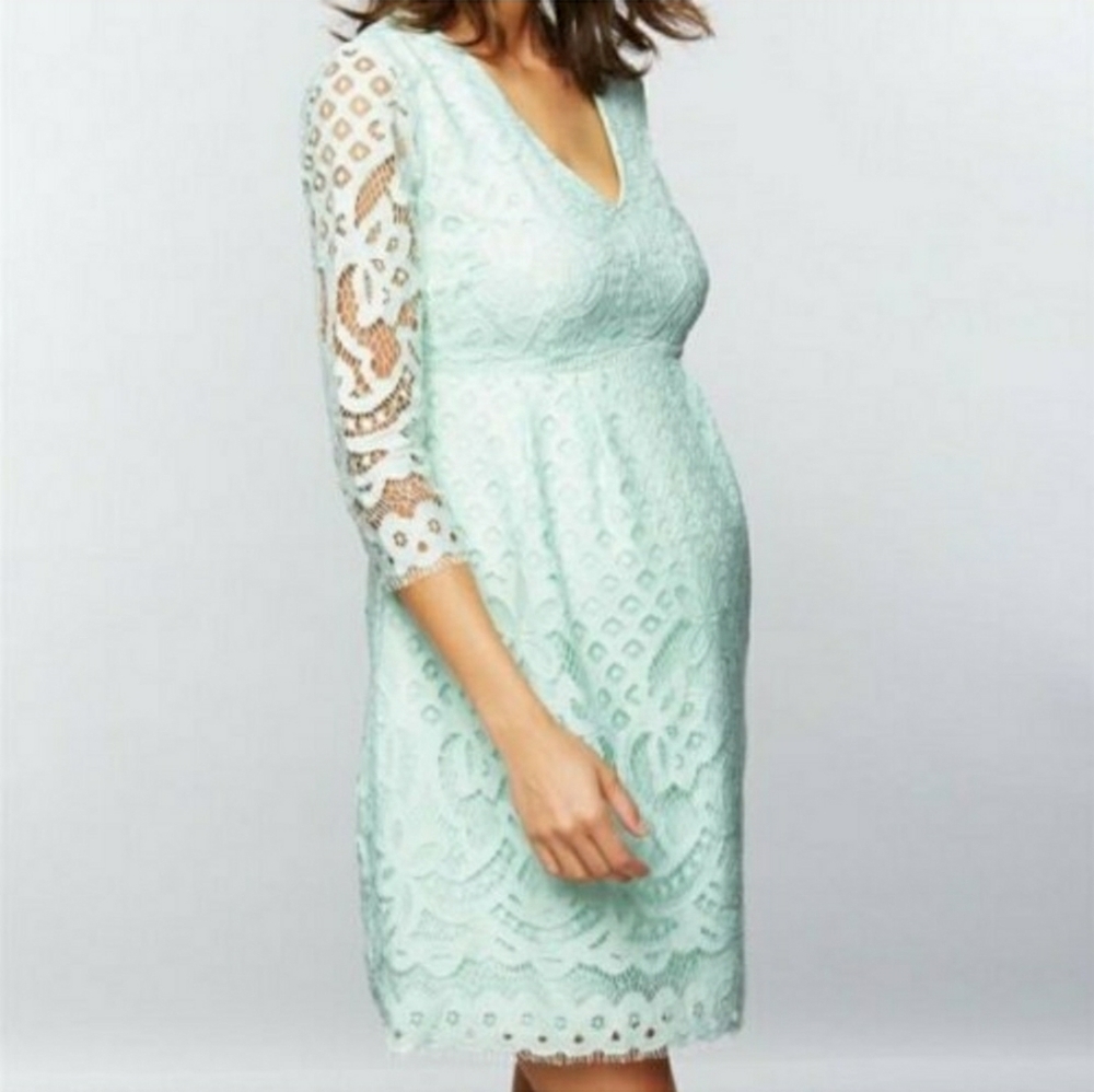 A Pea in the Pod Maternity Blue Lace Day Fit & Flare Long Sleeve Dress Size S